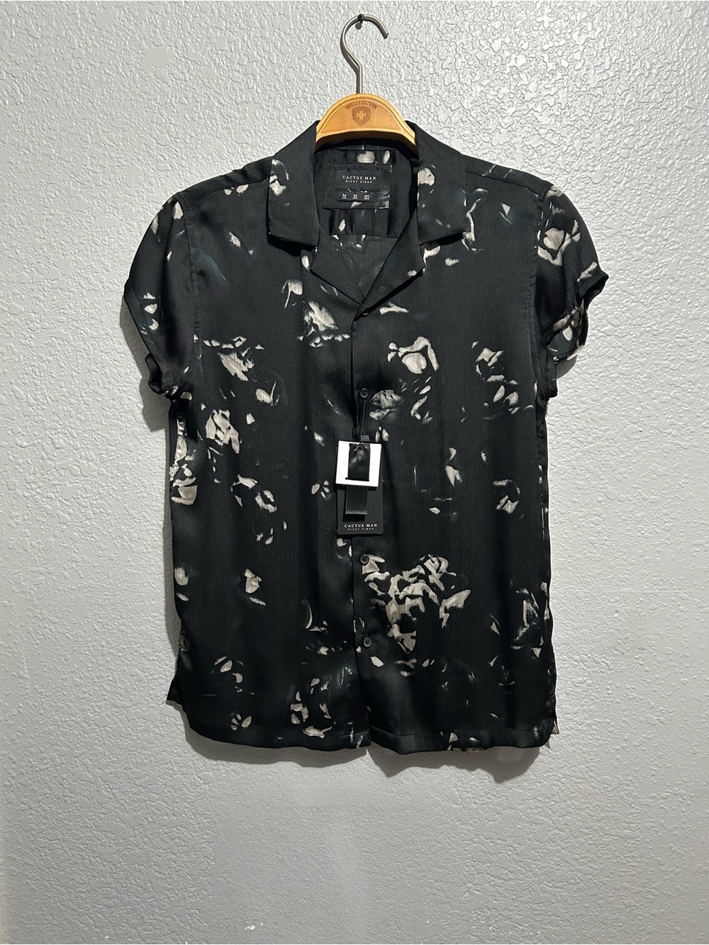 Black and Cream Floral Short-Sleeve Men's Shirt
